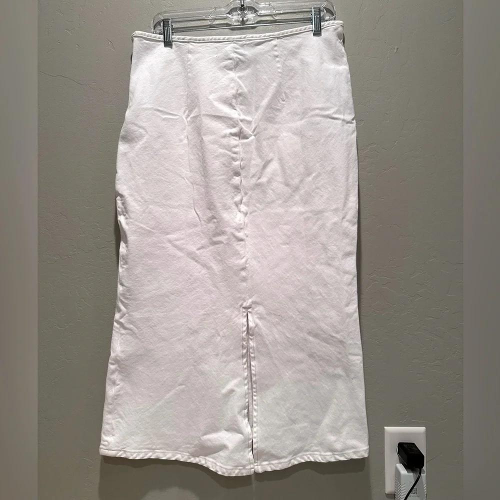Le‎ Jean White Denim Colette Midi Skirt Size Medium